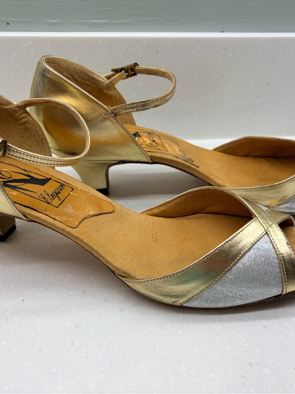 Gold and Silver Low Heel Elegance Ballroom Dance Sandals Vintage